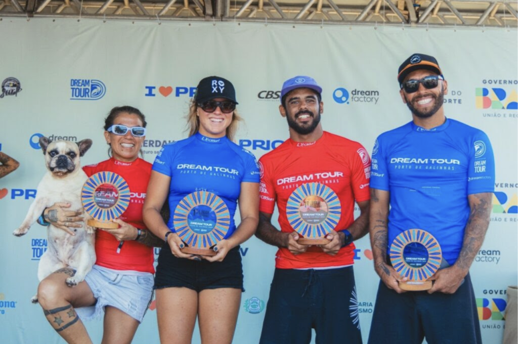 Crédito: se_ginho
Legenda: Campeões e vice-campeões do Dream Tour Porto de Galinhas: Silvana Lima, Laura  Raupp, Edgard Groggia e Jadson André
