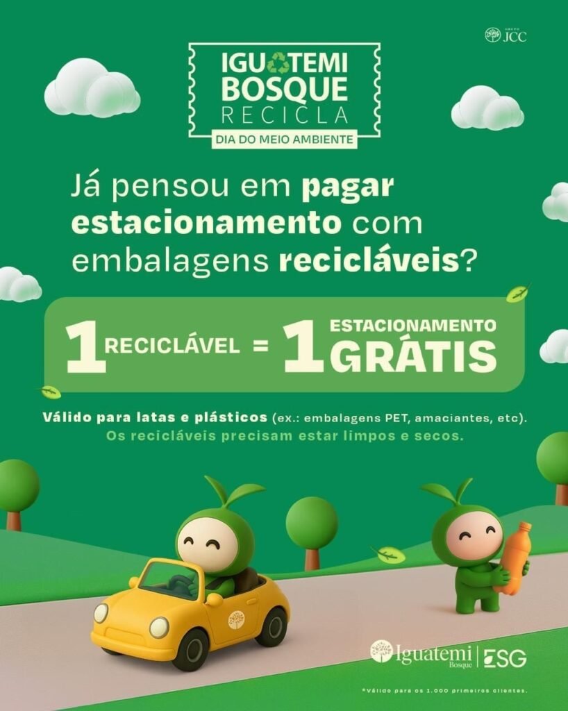 Mil vagas - Iguatemi Bosque troca nesta quinta-feira produto reciclável por estacionamento 6 Blog do Eliomar